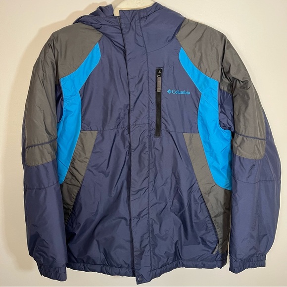 Columbia Blue and Gray Hooded Boys Jacket Winter Coat Puffer Size 14/16 - Picture 1 of 10